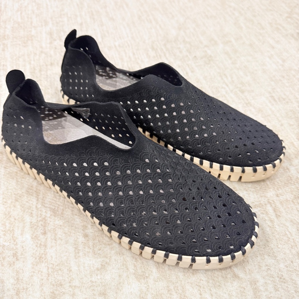Ilse Jacobsen Black Perforated Tulip Confort Slip-On Flats Size 41 - Picture 3 of 8